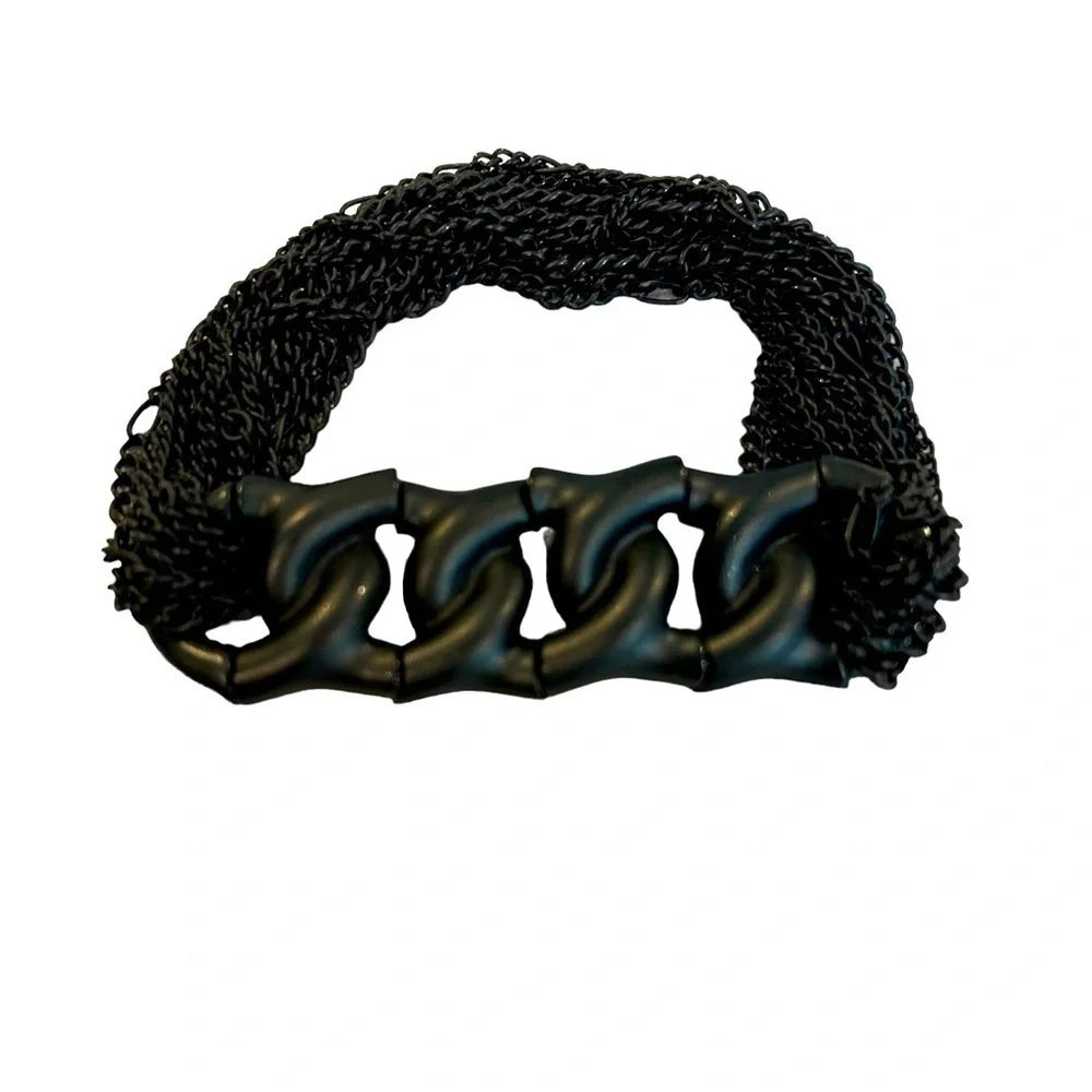 Bracelet Stephan & Co. Matte Black Medal Link Look Stretch & Multi Chain Accent - Picture 1 of 10